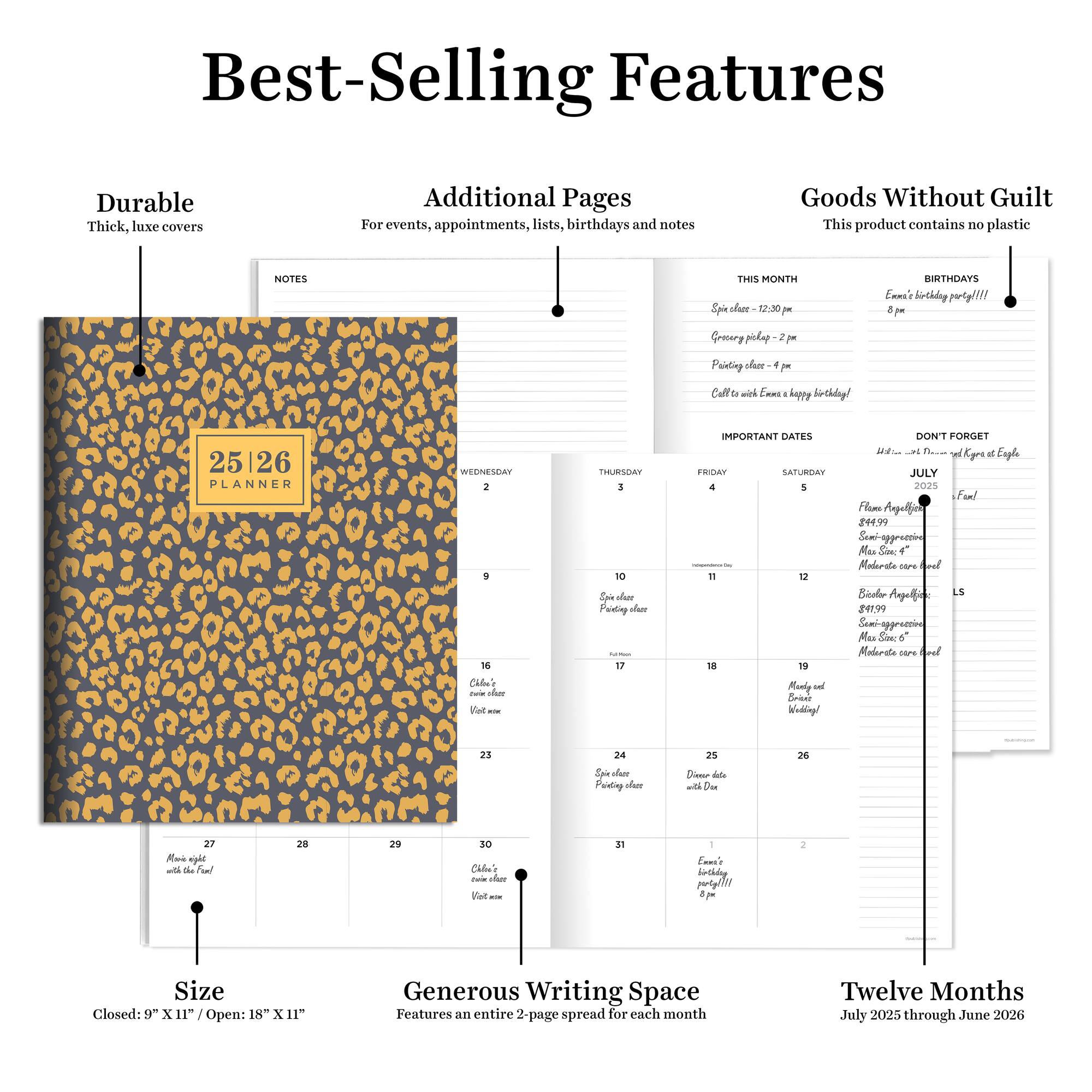TF Publishing 2025-2026 Lovely Leopard Large Monthly Planner